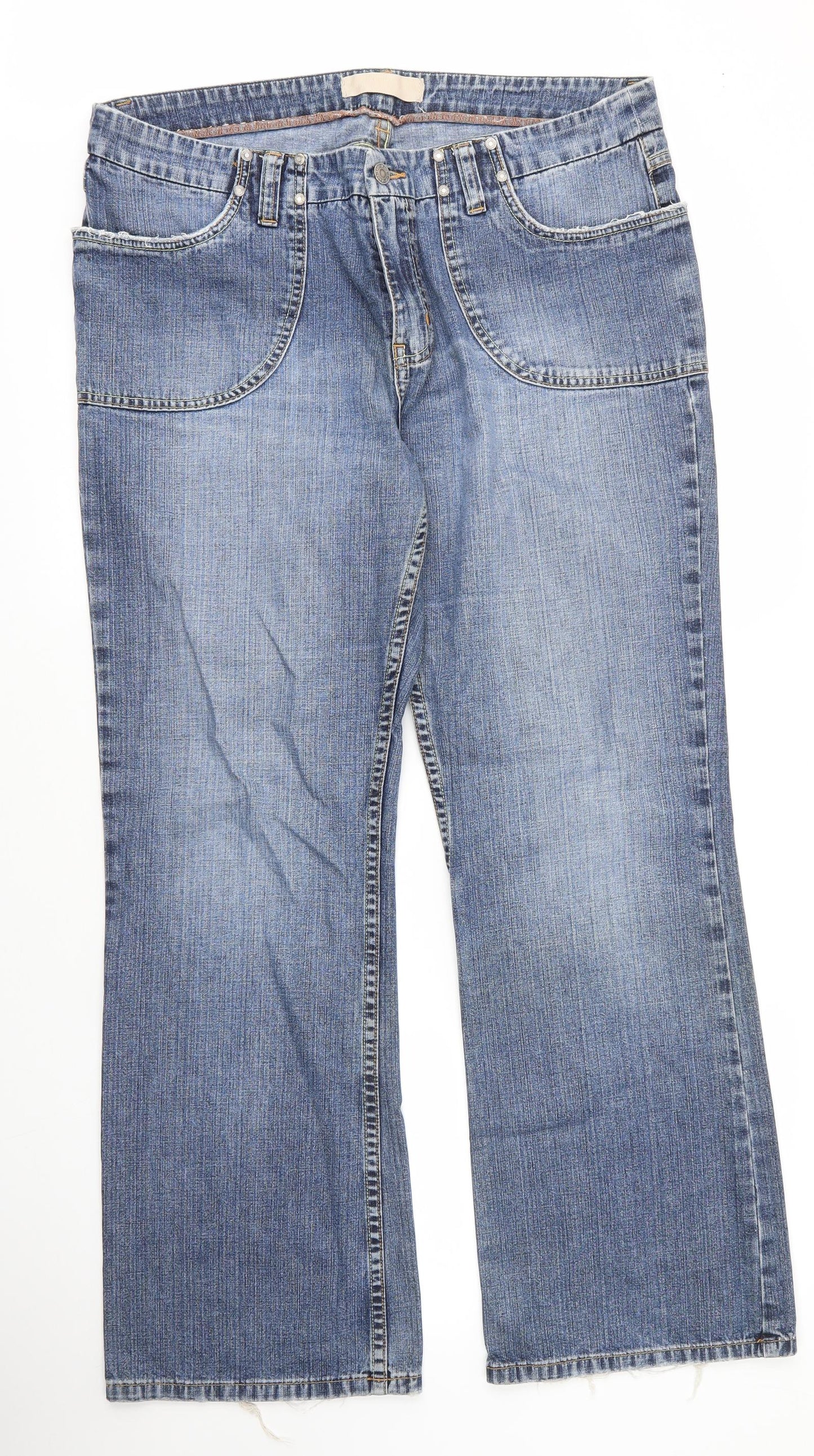 Easy Jeans Womens Blue  Cotton Bootcut Jeans Size 16 L30 in Regular Zip