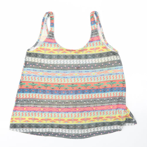 Zara Womens Multicoloured Geometric Polyester Basic Tank Size M Scoop Neck