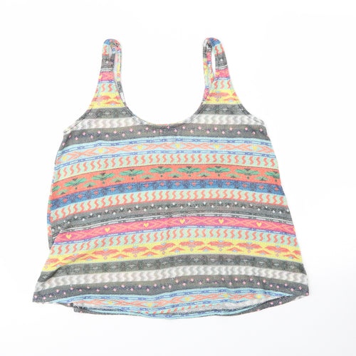 Zara Womens Multicoloured Geometric Polyester Basic Tank Size M Scoop Neck