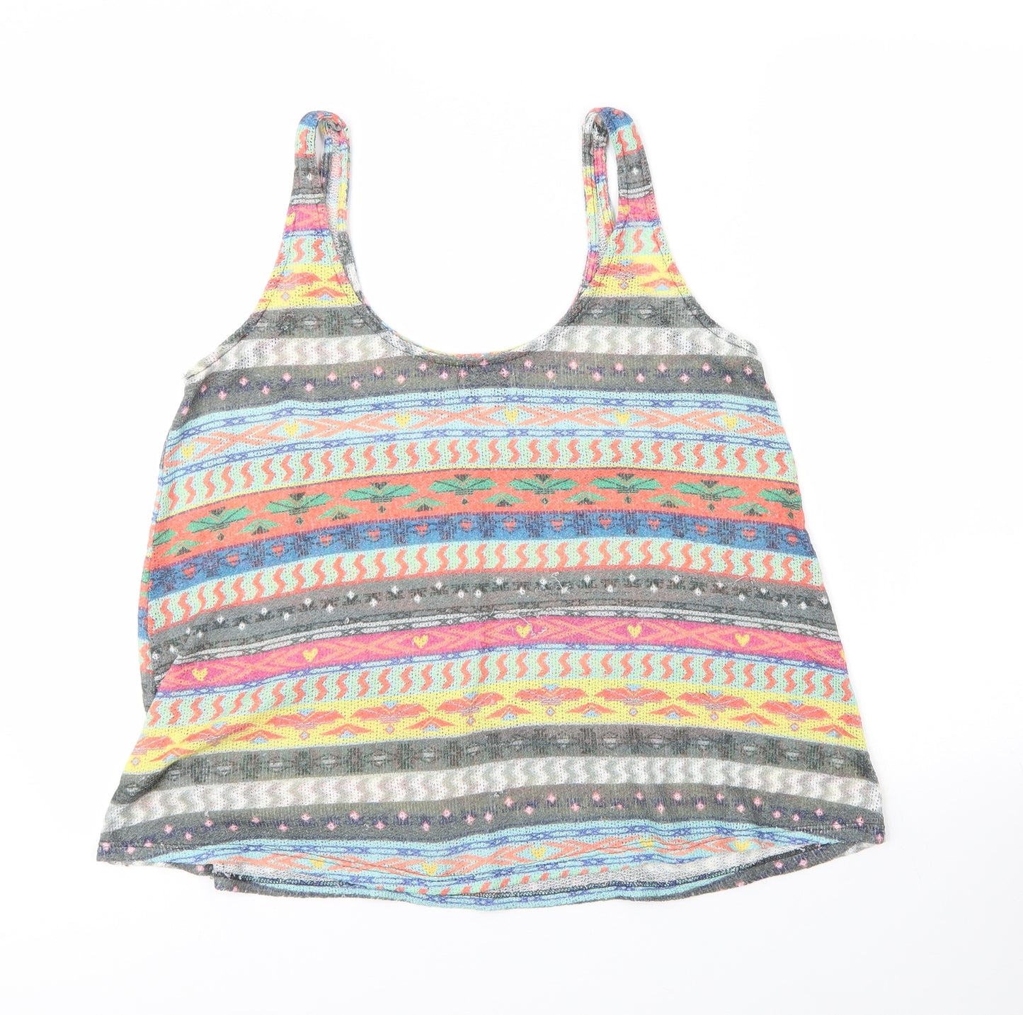 Zara Womens Multicoloured Geometric Polyester Basic Tank Size M Scoop Neck