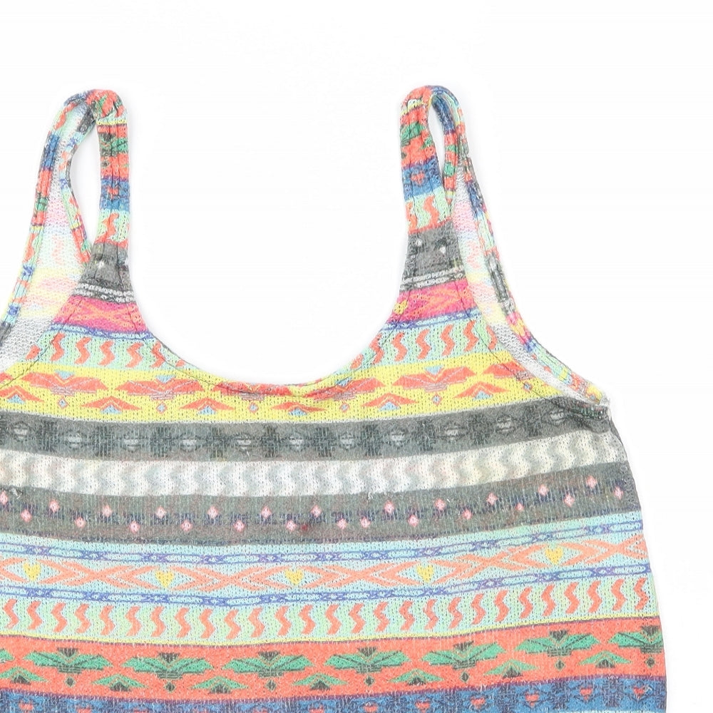 Zara Womens Multicoloured Geometric Polyester Basic Tank Size M Scoop Neck