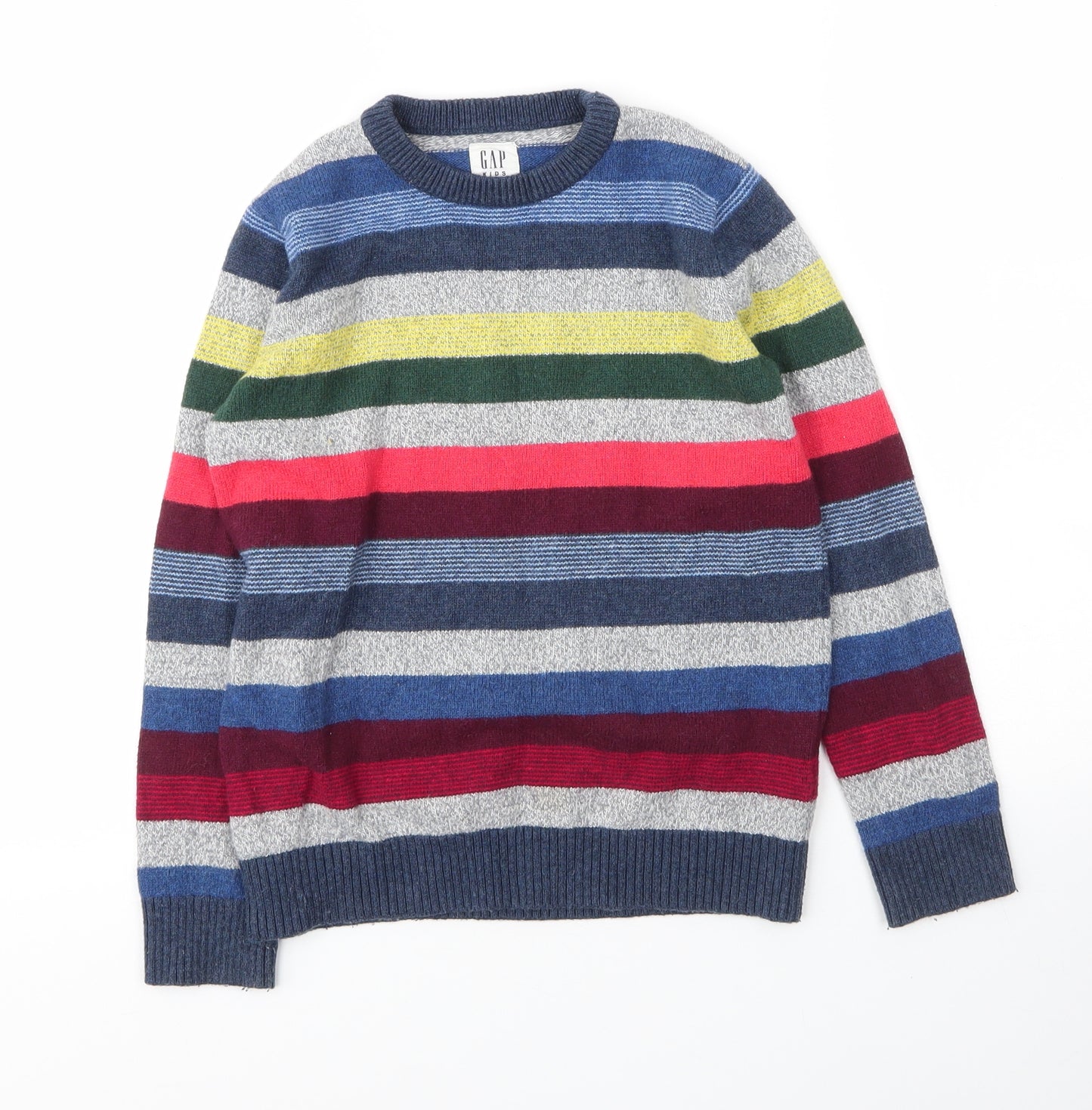 Gap Boys Blue Round Neck Striped Cotton Pullover Jumper Size 6 Years