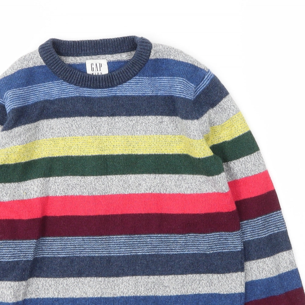 Gap Boys Blue Round Neck Striped Cotton Pullover Jumper Size 6 Years