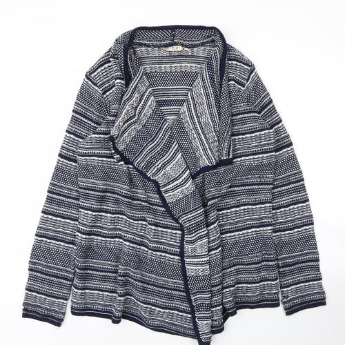 M&Co Womens Blue V-Neck Striped Acrylic Cardigan Jumper Size 14