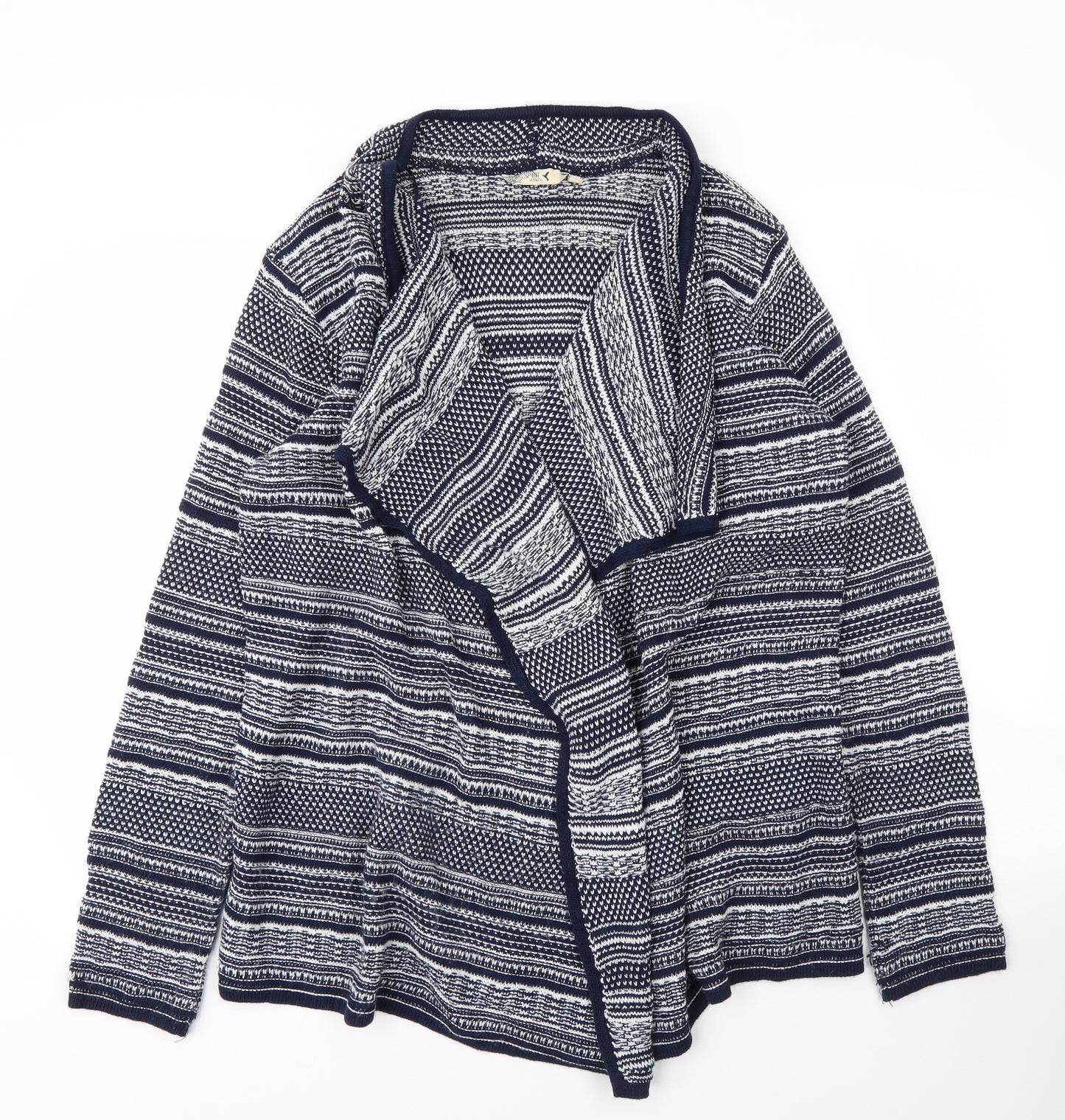 M&Co Womens Blue V-Neck Striped Acrylic Cardigan Jumper Size 14