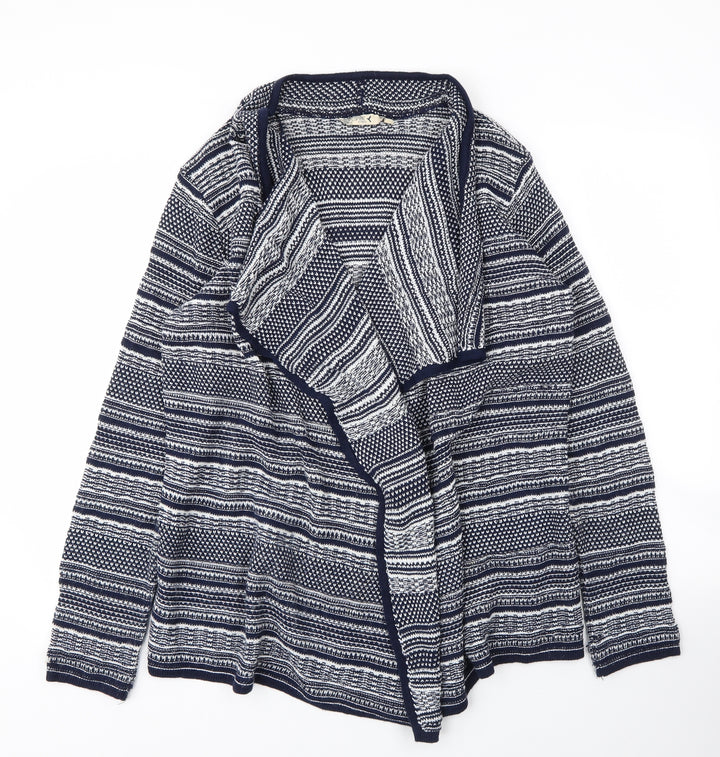 M&Co Womens Blue V-Neck Striped Acrylic Cardigan Jumper Size 14
