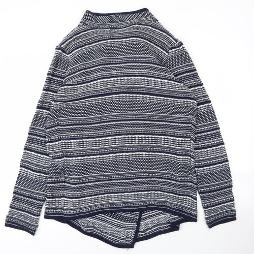 M&Co Womens Blue V-Neck Striped Acrylic Cardigan Jumper Size 14
