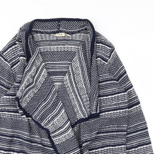 M&Co Womens Blue V-Neck Striped Acrylic Cardigan Jumper Size 14