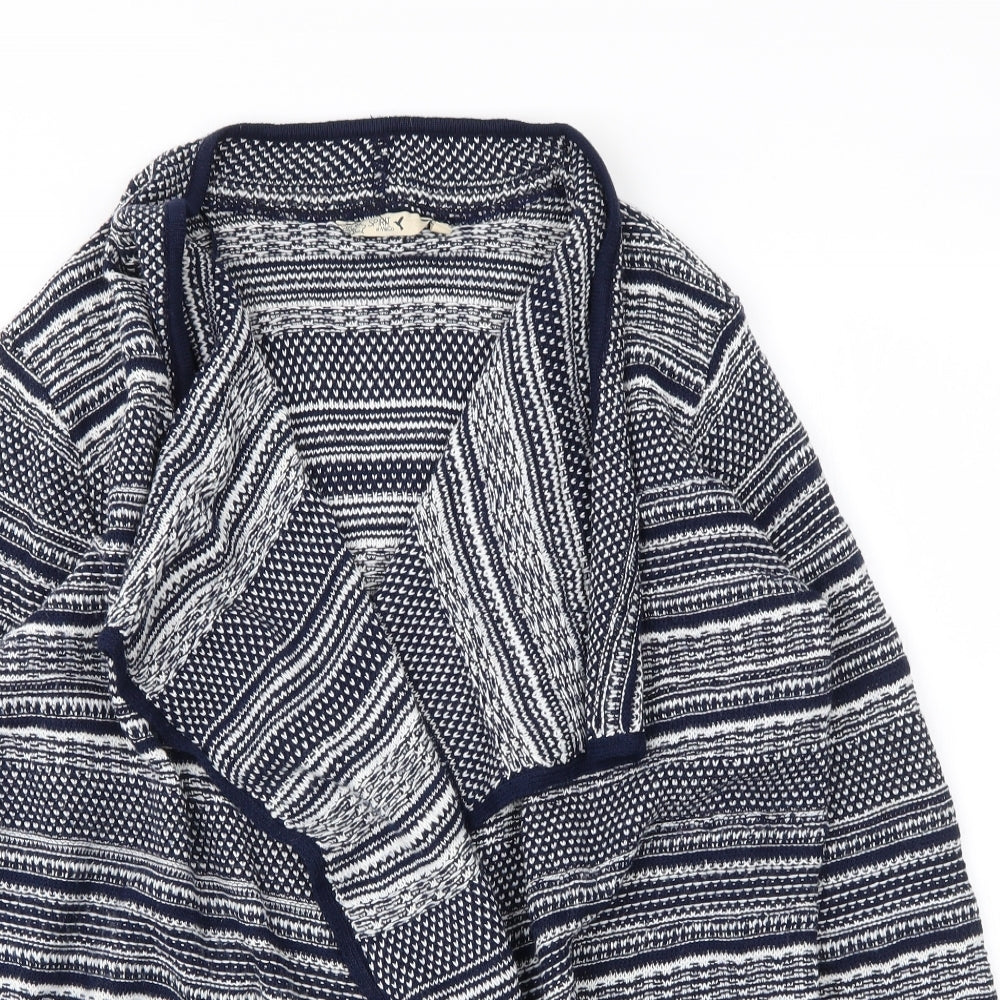M&Co Womens Blue V-Neck Striped Acrylic Cardigan Jumper Size 14