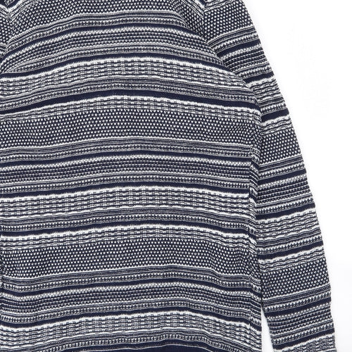 M&Co Womens Blue V-Neck Striped Acrylic Cardigan Jumper Size 14