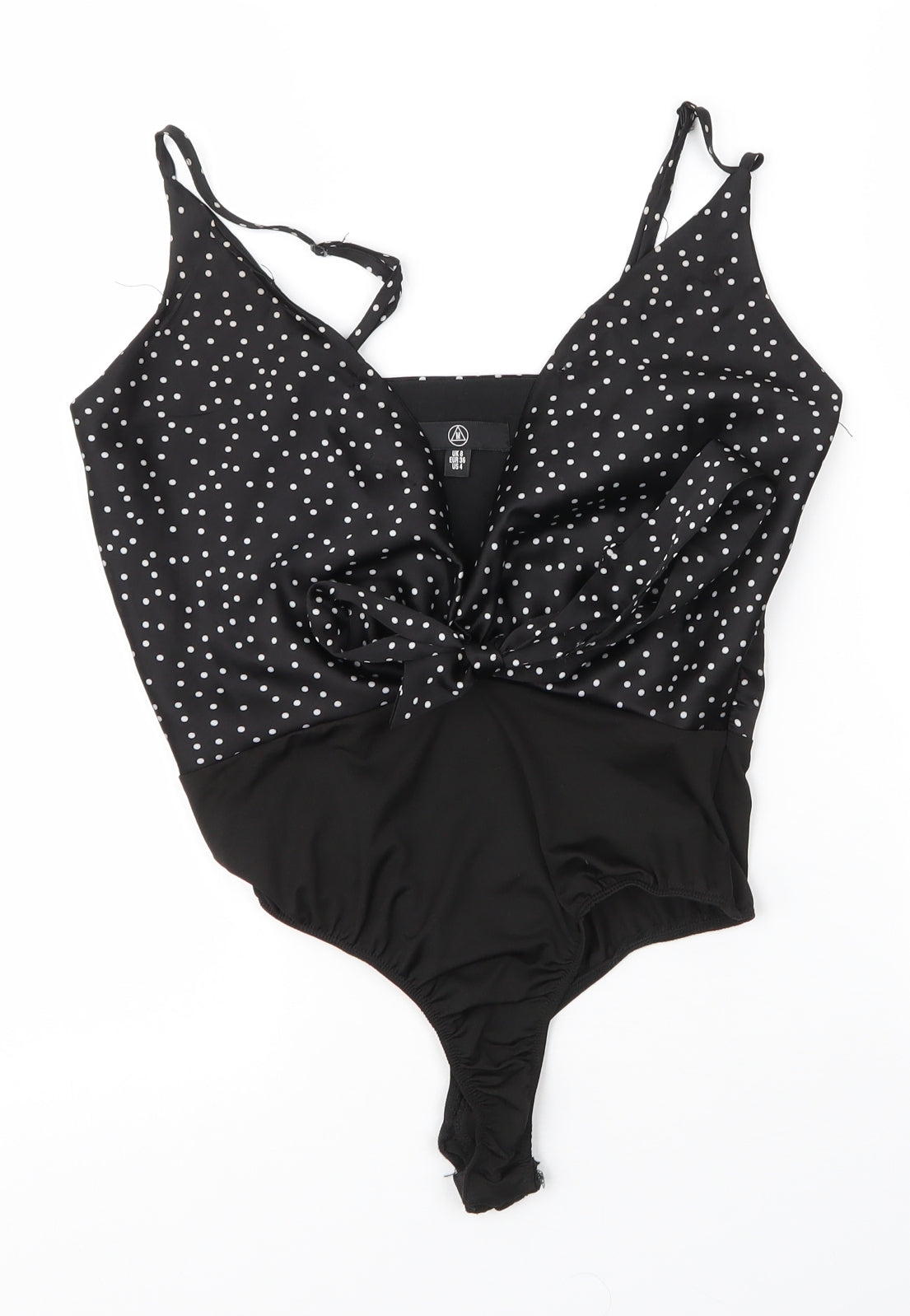 Missguided Womens Black Polka Dot Polyester Bodysuit One-Piece Size 8  Snap