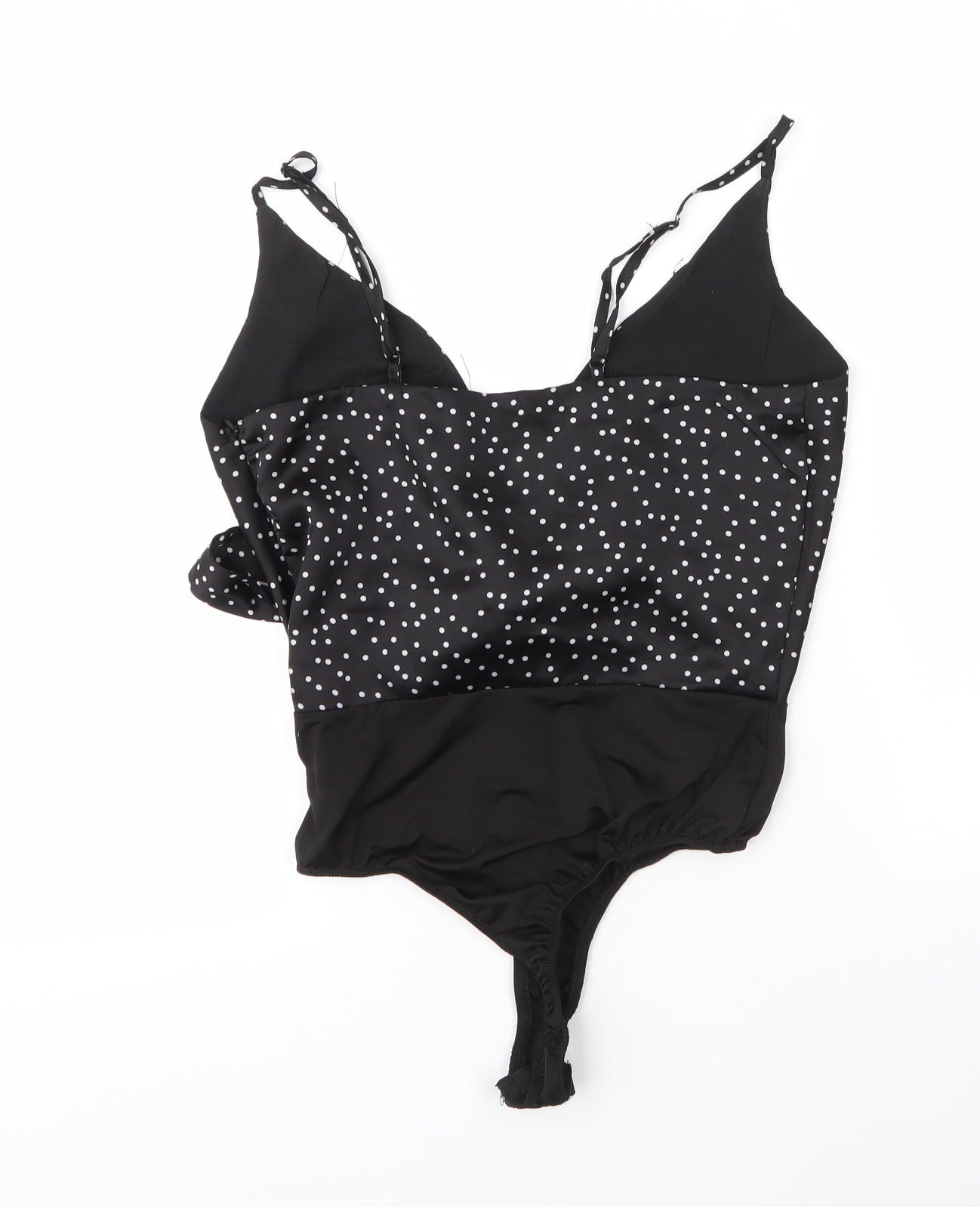 Missguided Womens Black Polka Dot Polyester Bodysuit One-Piece Size 8  Snap