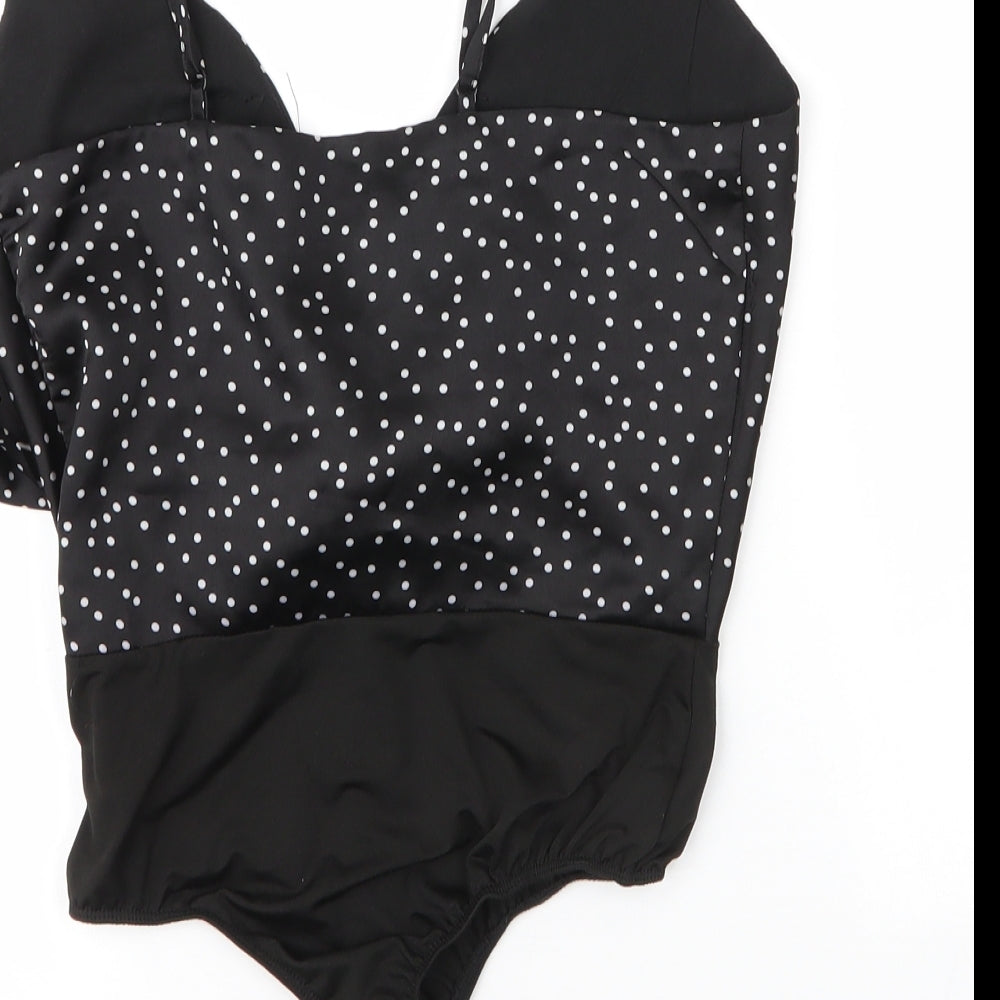 Missguided Womens Black Polka Dot Polyester Bodysuit One-Piece Size 8  Snap