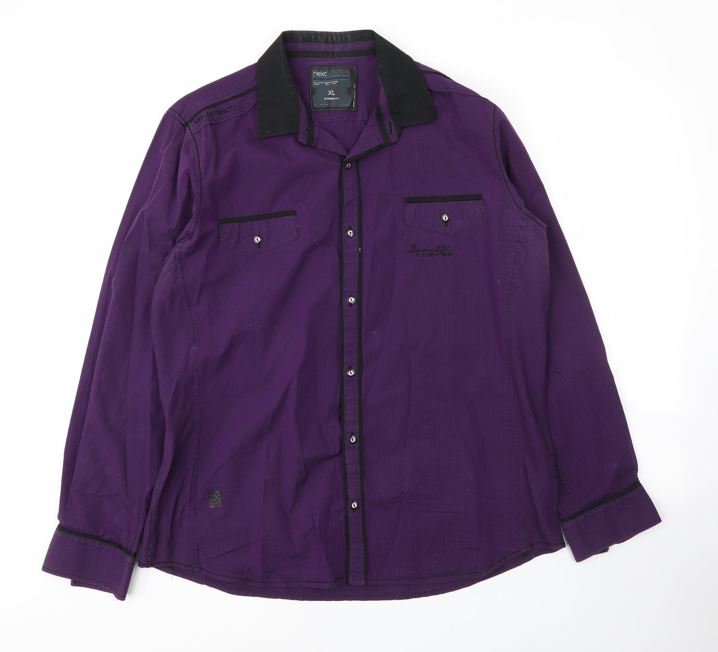 NEXT Mens Purple  Cotton  Button-Up Size XL Collared Button