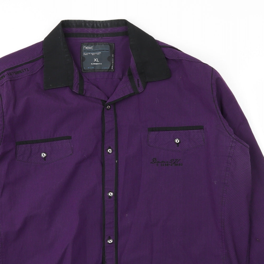 NEXT Mens Purple  Cotton  Button-Up Size XL Collared Button