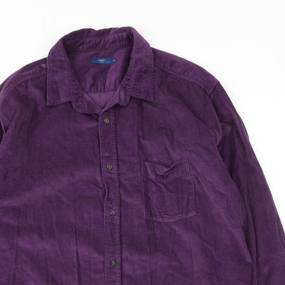 Cotton Traders Mens Purple  Cotton  Button-Up Size 2XL Collared Button