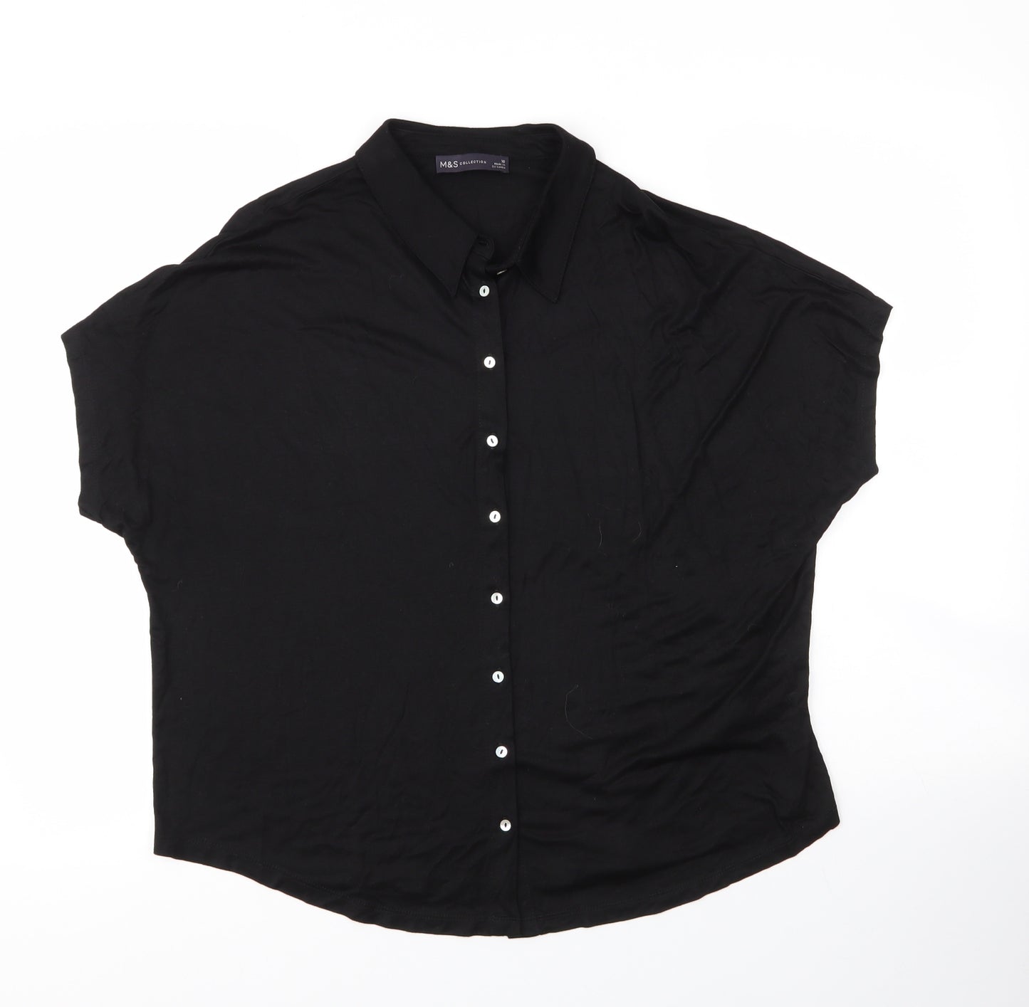 M&S Womens Black  Viscose Basic Blouse Size 16 Collared