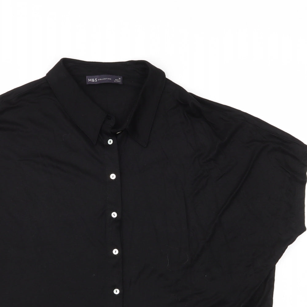 M&S Womens Black  Viscose Basic Blouse Size 16 Collared