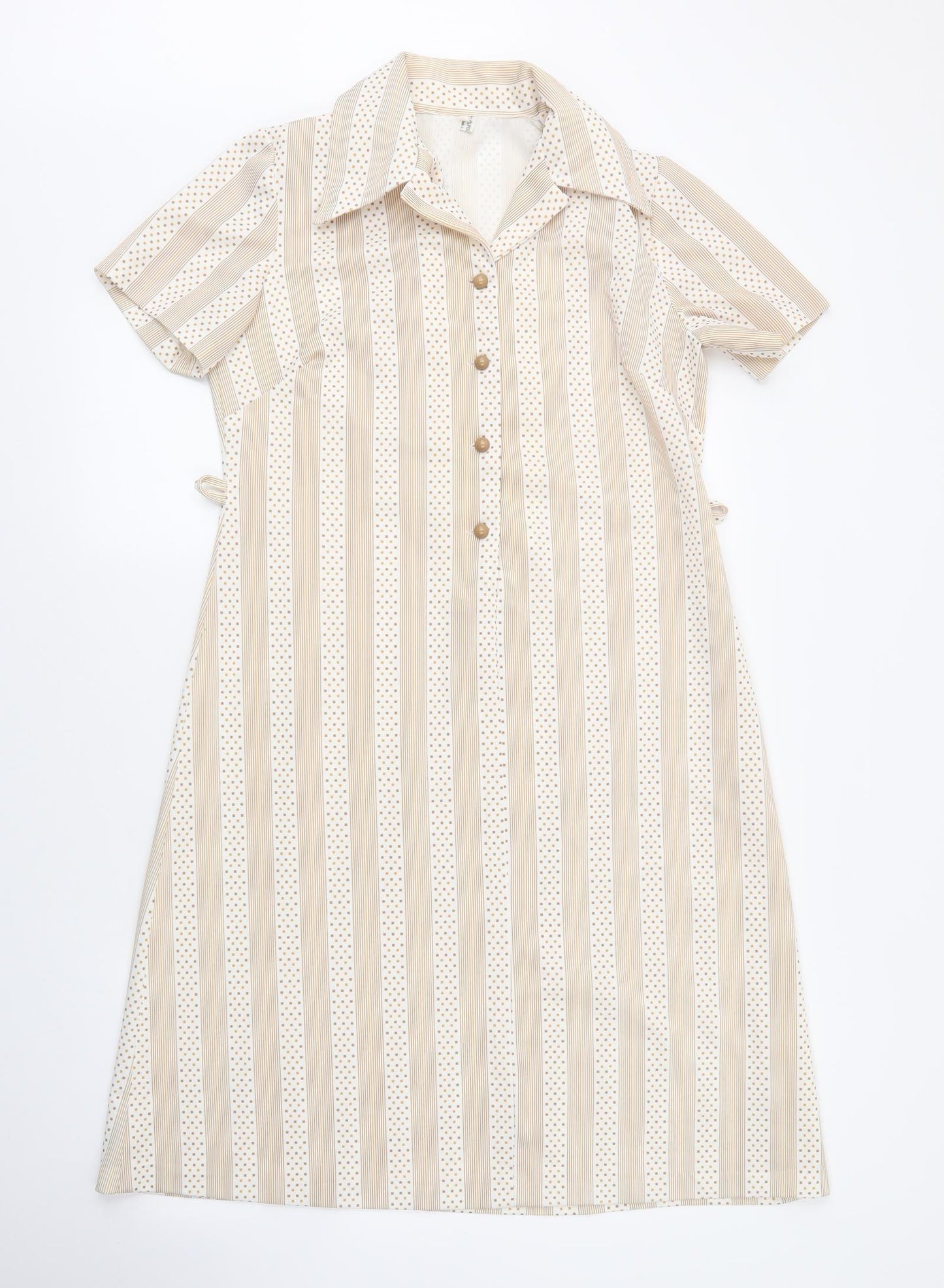 Preworn Womens Beige Striped Polyester Shirt Dress  Size 10  Collared Button