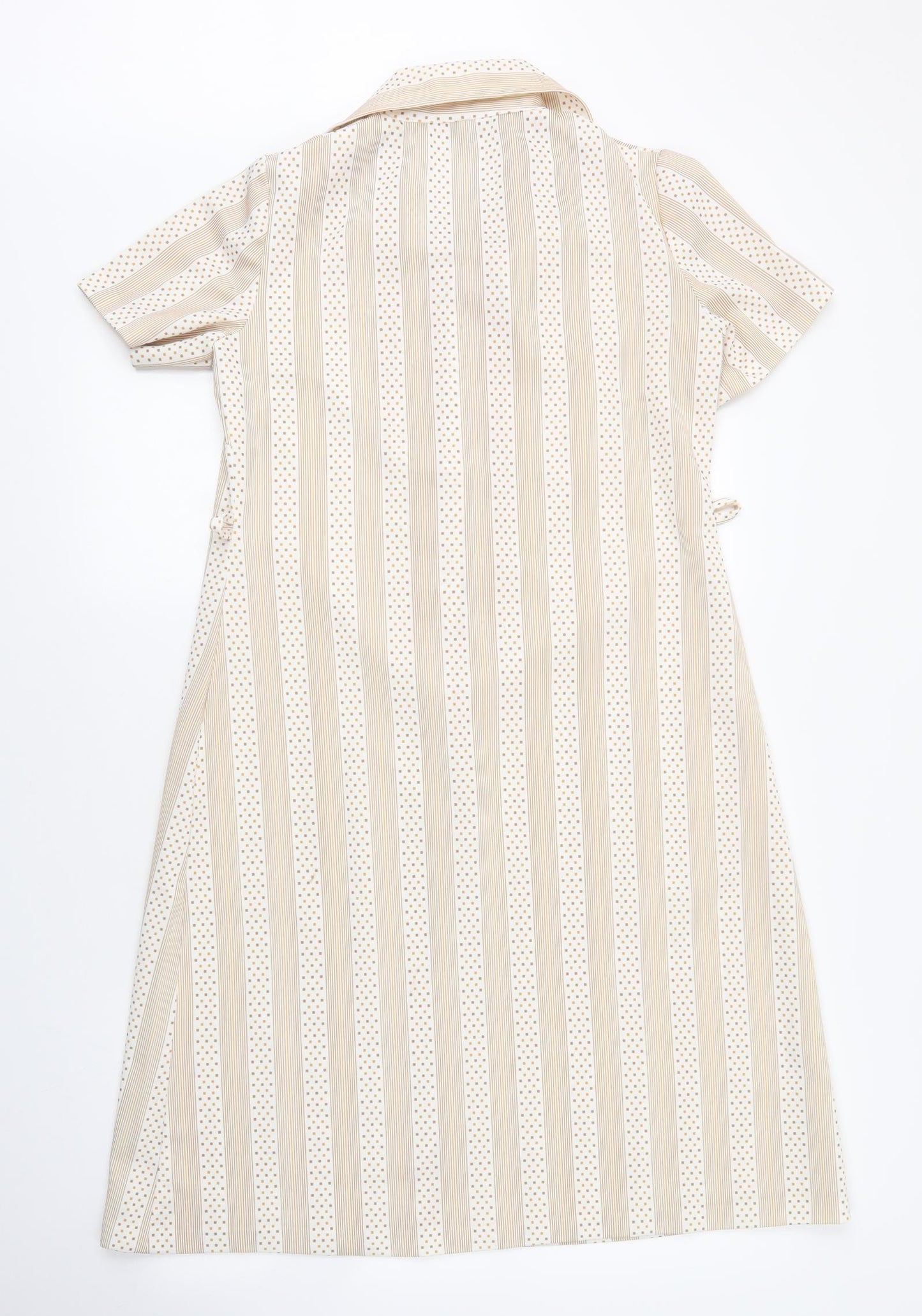 Preworn Womens Beige Striped Polyester Shirt Dress  Size 10  Collared Button