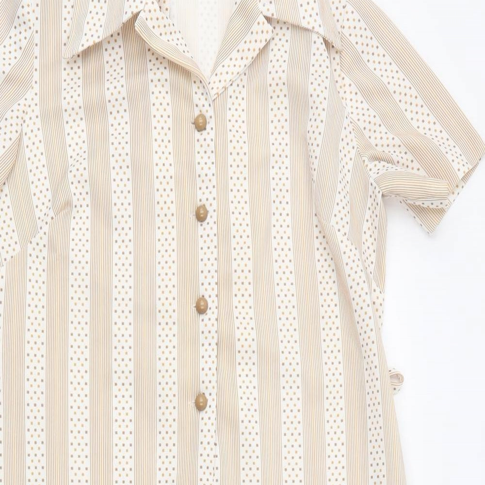 Preworn Womens Beige Striped Polyester Shirt Dress  Size 10  Collared Button