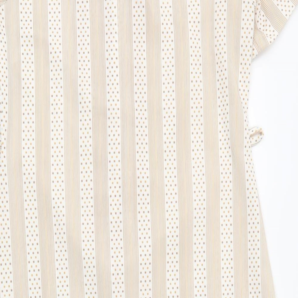 Preworn Womens Beige Striped Polyester Shirt Dress  Size 10  Collared Button