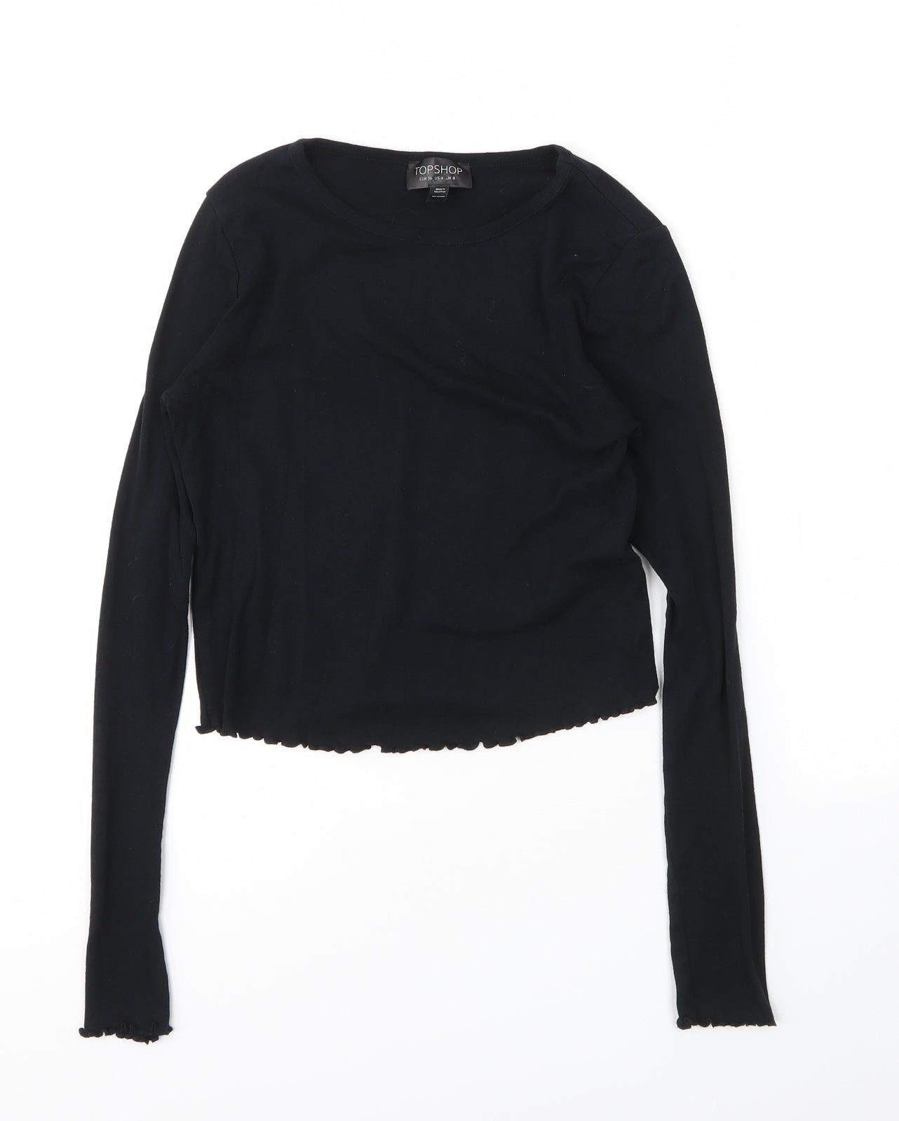Topshop Womens Black  Cotton Basic T-Shirt Size 8 Round Neck