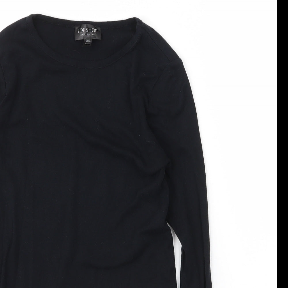Topshop Womens Black  Cotton Basic T-Shirt Size 8 Round Neck
