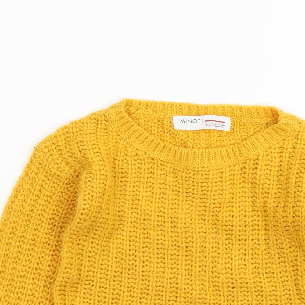 Minoti Girls Yellow  Acrylic Pullover Jumper Size 12-18 Months