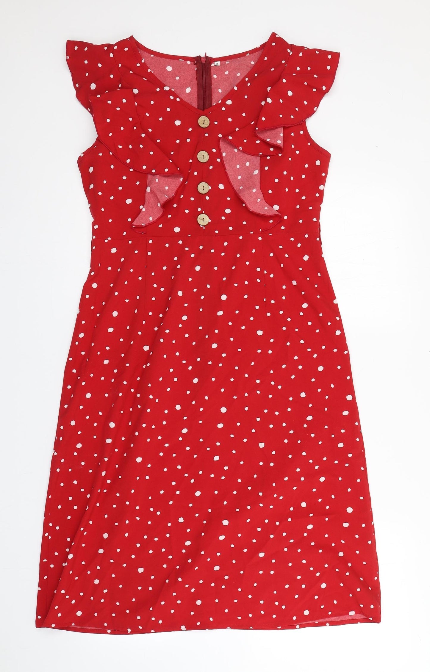 Shein  Womens Red Polka Dot Polyester A-Line  Size M  Round Neck