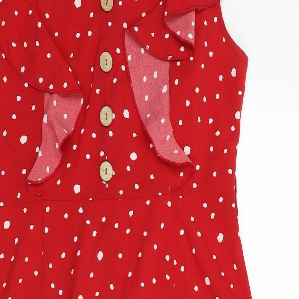 Shein  Womens Red Polka Dot Polyester A-Line  Size M  Round Neck