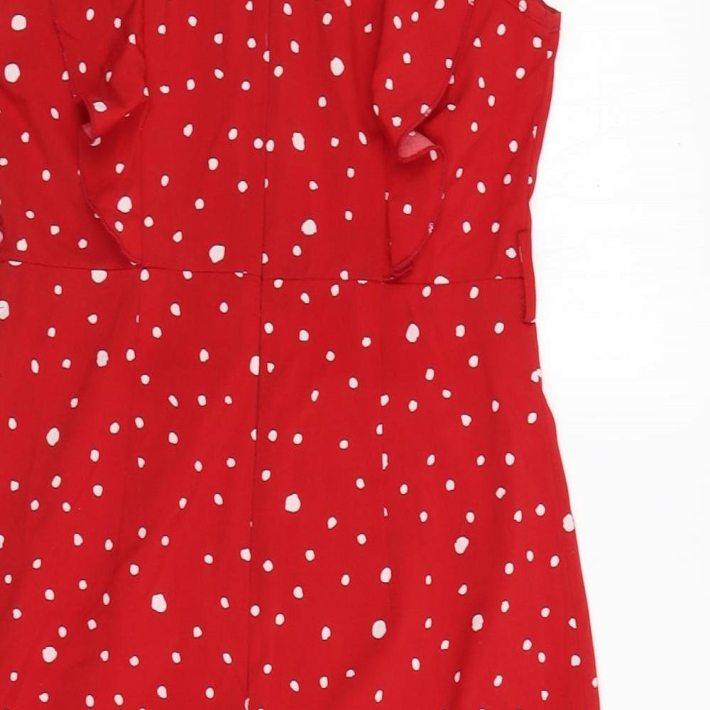 Shein  Womens Red Polka Dot Polyester A-Line  Size M  Round Neck