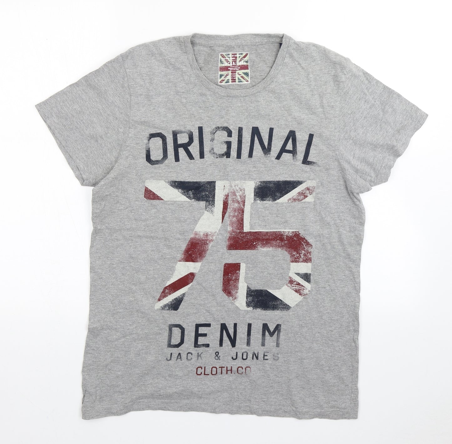 JACK & JONES Mens Grey    T-Shirt Size L Round Neck