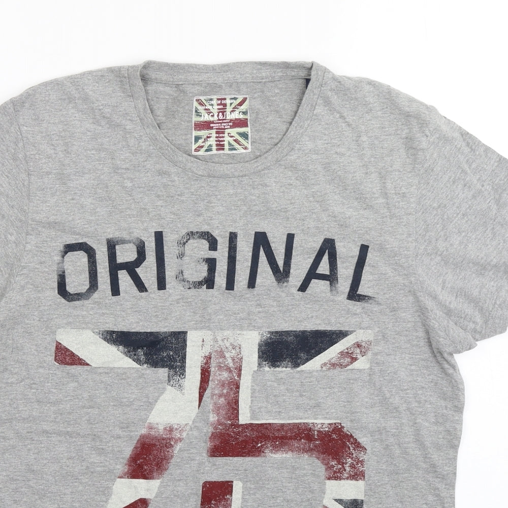 JACK & JONES Mens Grey    T-Shirt Size L Round Neck
