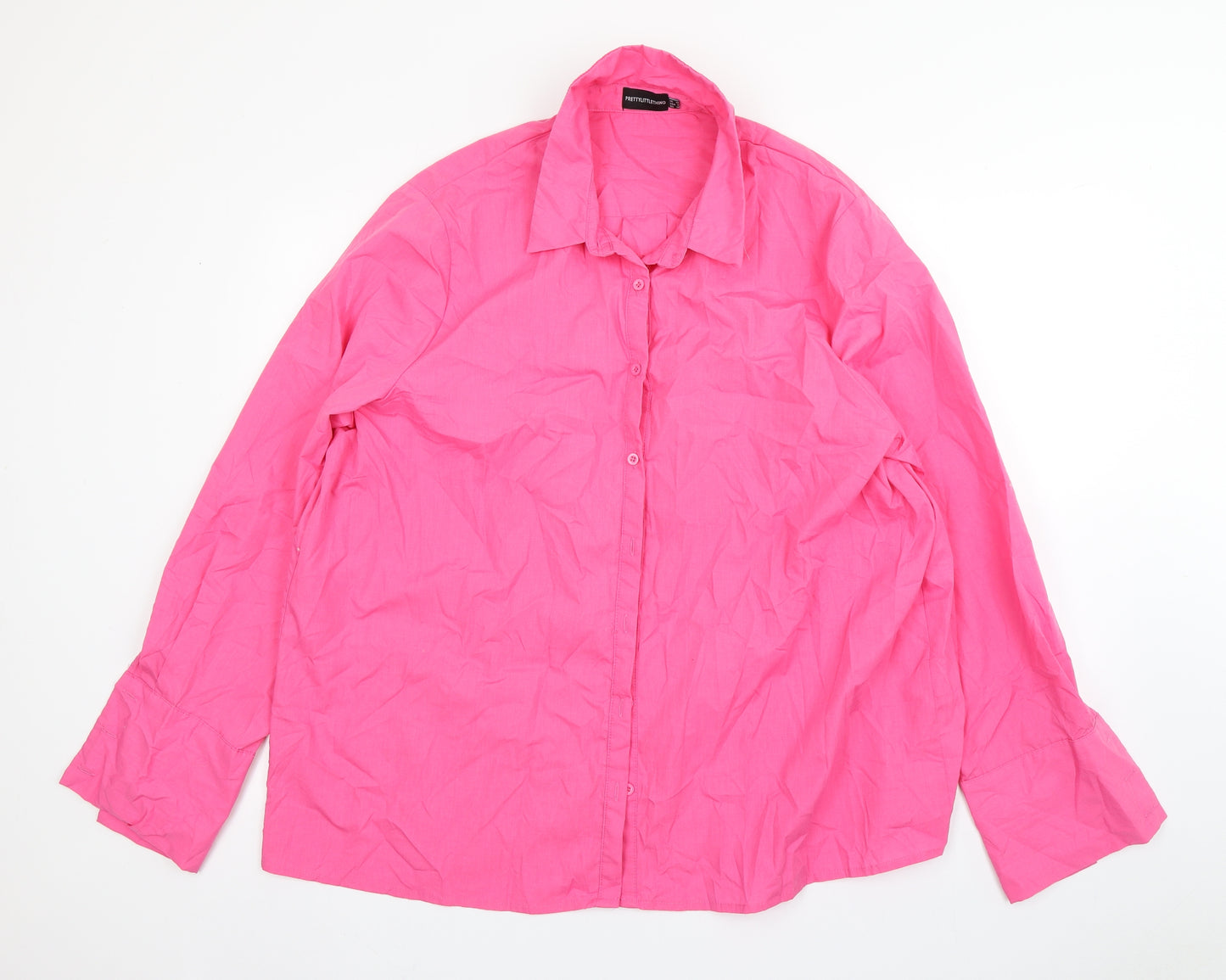 PRETTYLITTLETHING Womens Pink  Polyester Basic Button-Up Size 10 Collared