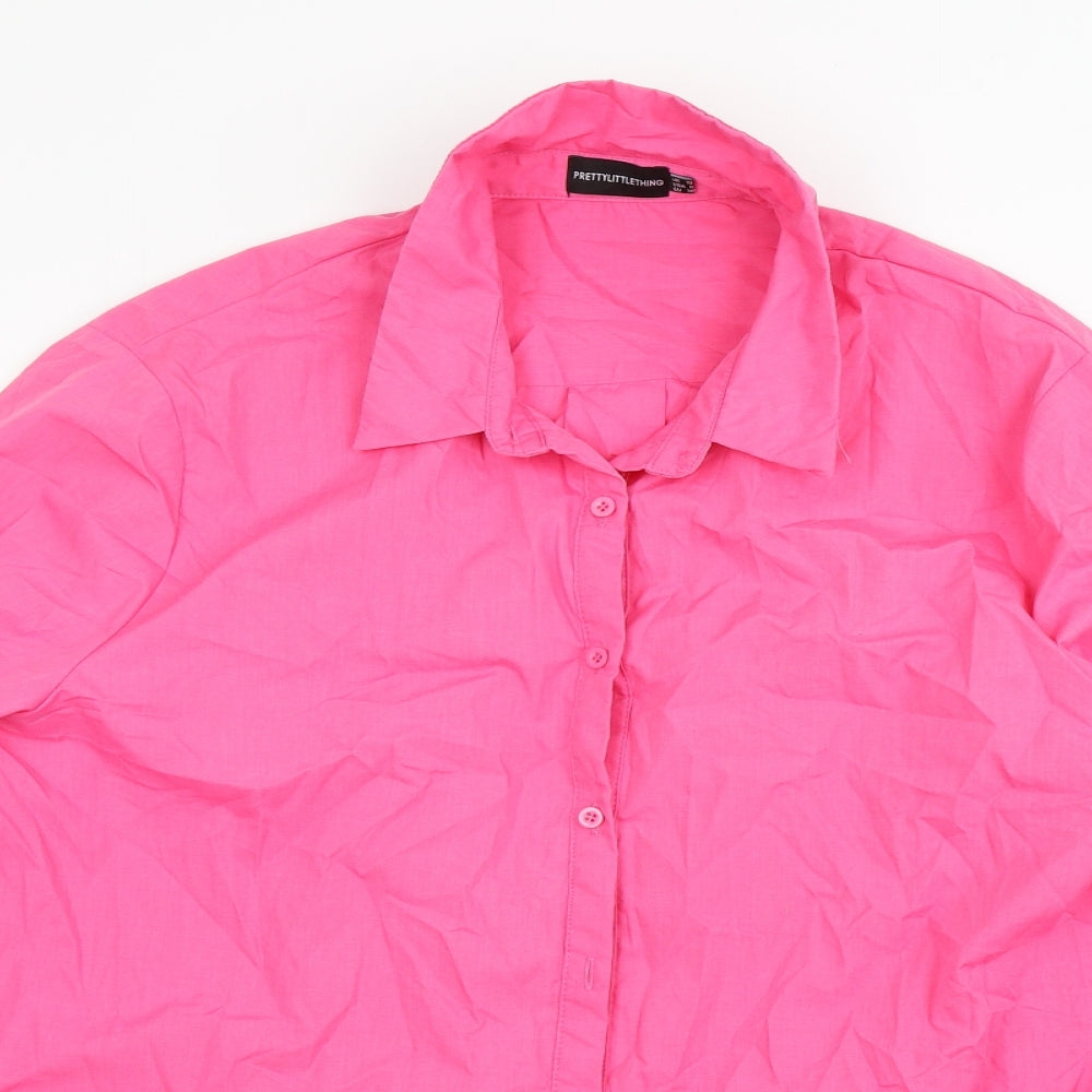 PRETTYLITTLETHING Womens Pink  Polyester Basic Button-Up Size 10 Collared
