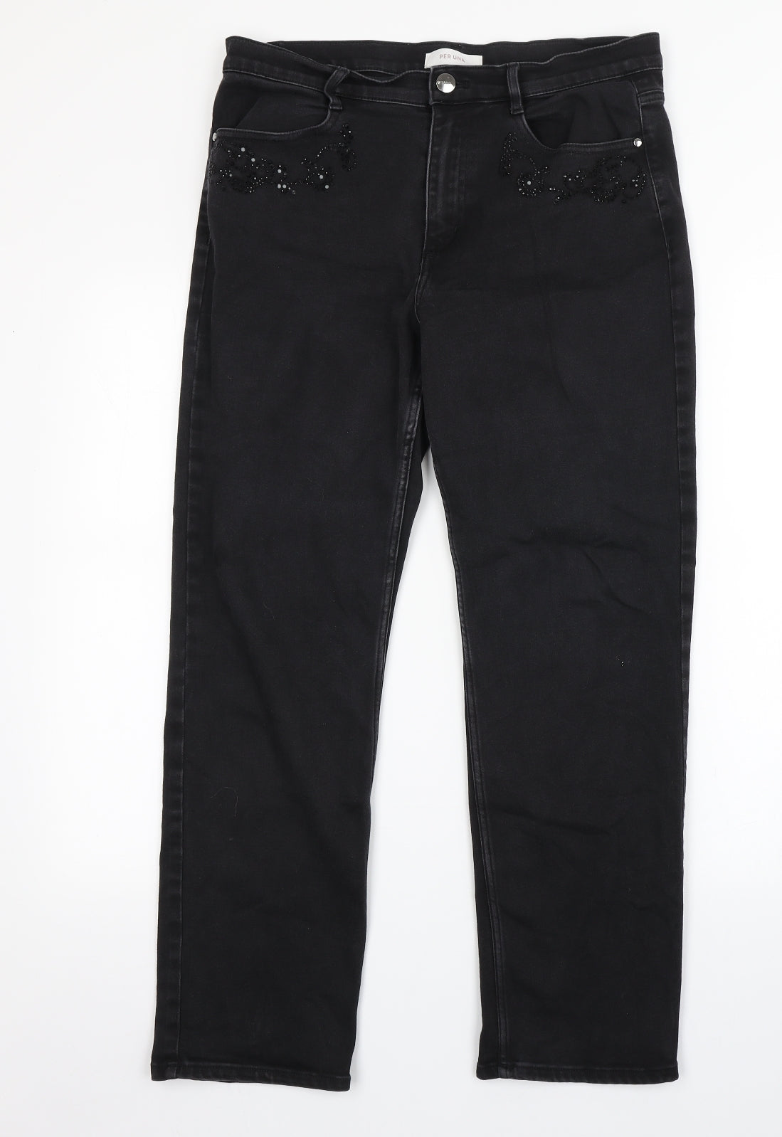 Per Una Womens Black  Cotton Skinny Jeans Size 14 L28 in Regular