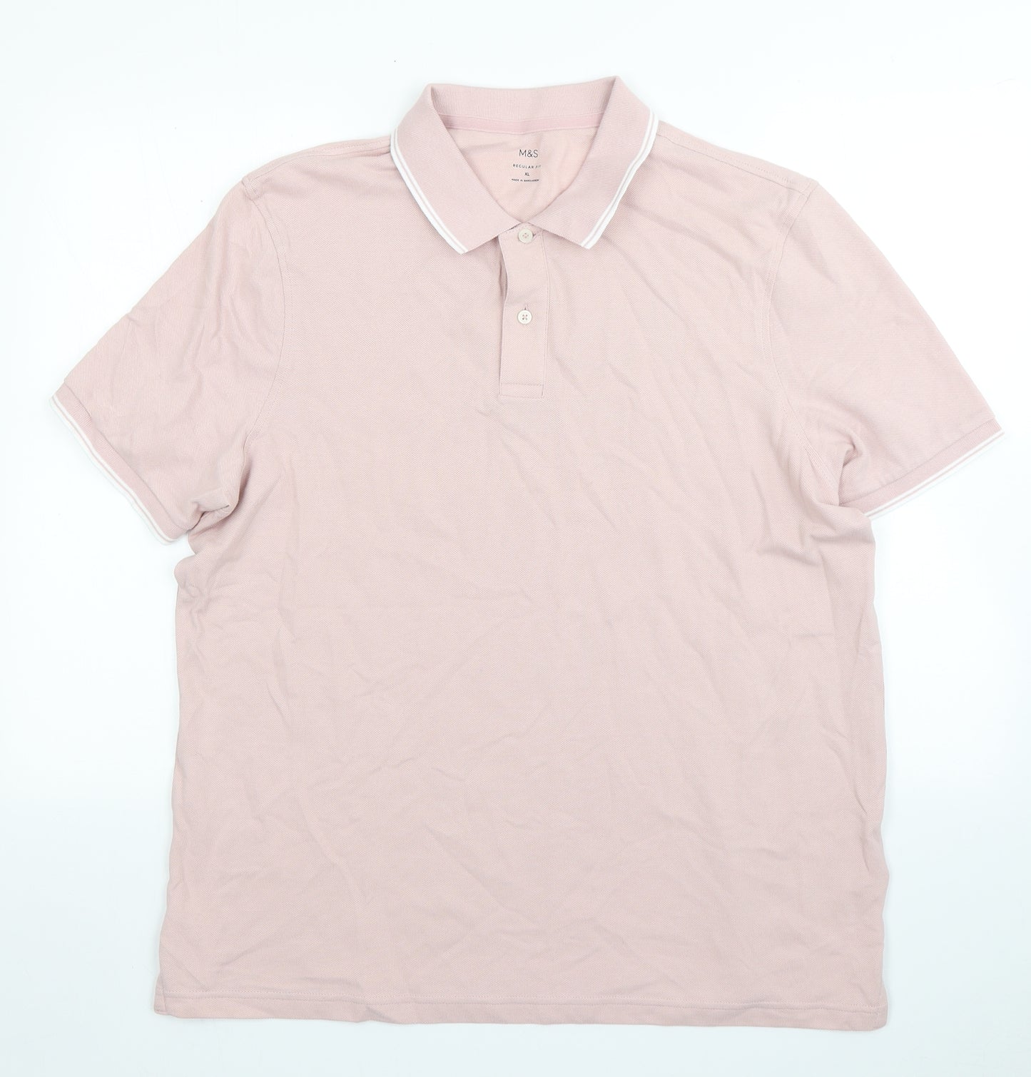 M&S Mens Pink  Cotton  Polo Size XL Collared