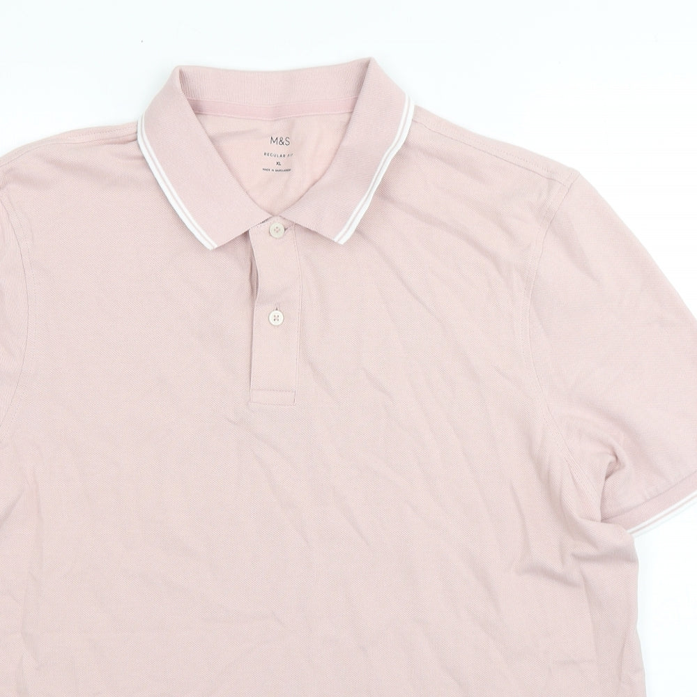 M&S Mens Pink  Cotton  Polo Size XL Collared