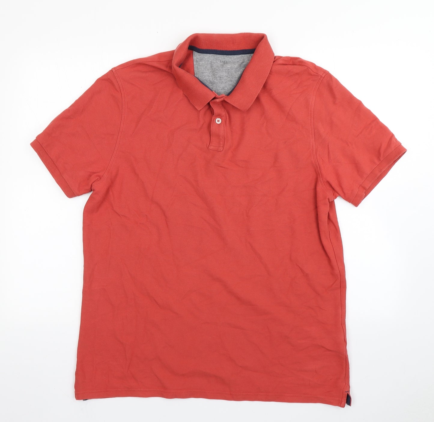 M&S Mens Orange  Cotton  Polo Size XL Collared