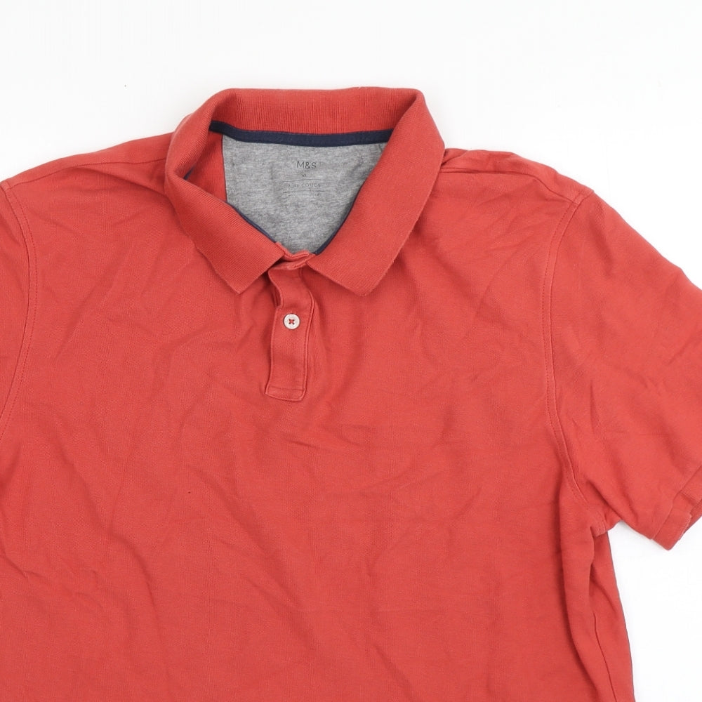M&S Mens Orange  Cotton  Polo Size XL Collared