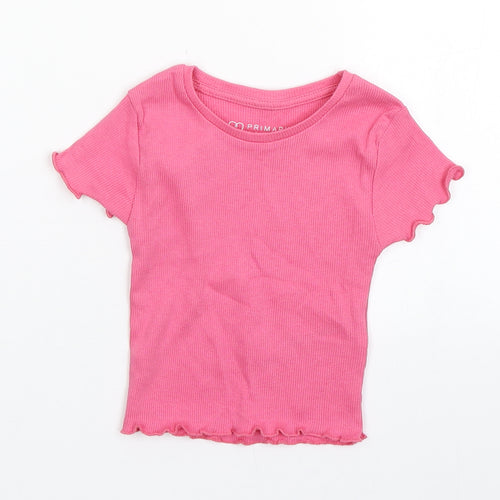 Primark Girls Pink  Cotton Basic T-Shirt Size 18-24 Months Round Neck