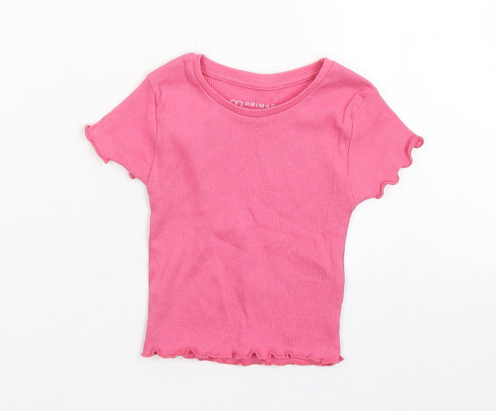 Primark Girls Pink  Cotton Basic T-Shirt Size 18-24 Months Round Neck