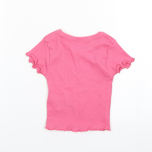 Primark Girls Pink  Cotton Basic T-Shirt Size 18-24 Months Round Neck