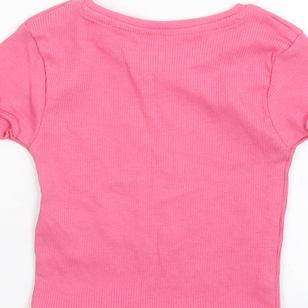 Primark Girls Pink  Cotton Basic T-Shirt Size 18-24 Months Round Neck