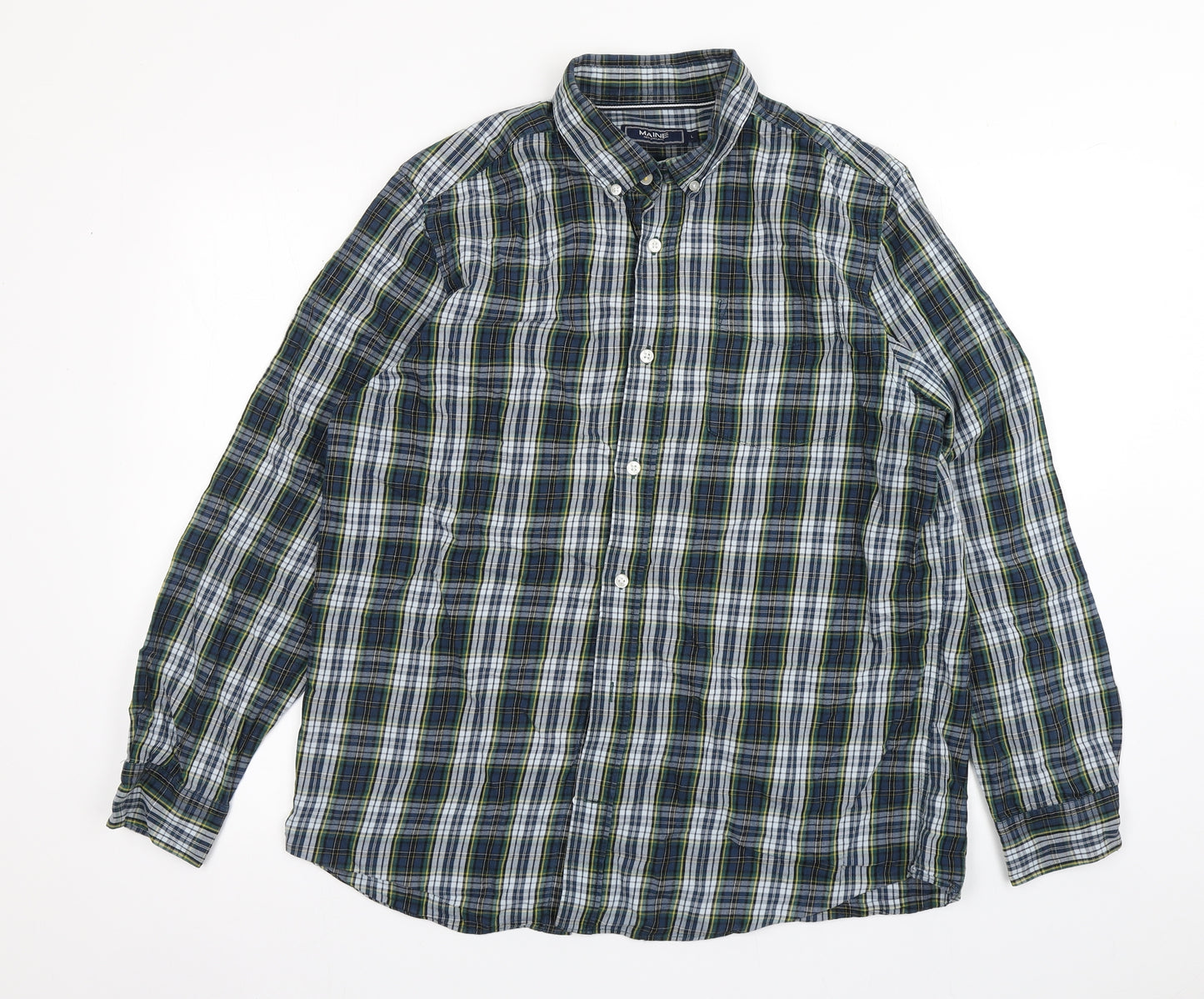 Maine  Mens Multicoloured Plaid Cotton  Button-Up Size L Collared