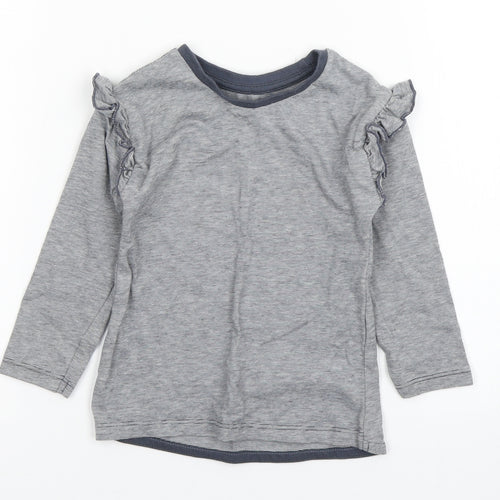 Nutmeg Girls Grey Striped Cotton Basic T-Shirt Size 12-18 Months Round Neck