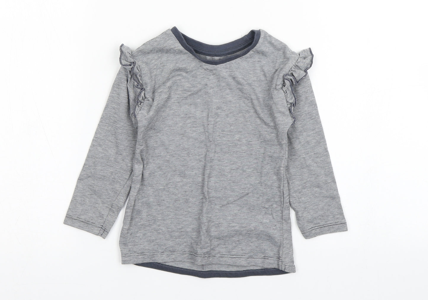 Nutmeg Girls Grey Striped Cotton Basic T-Shirt Size 12-18 Months Round Neck