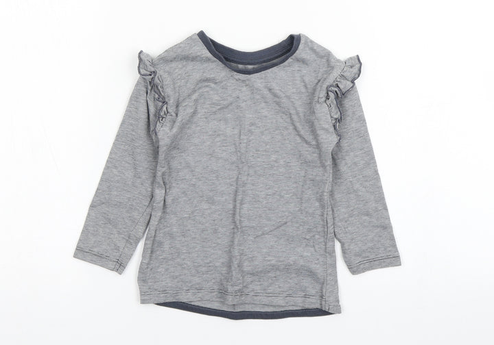 Nutmeg Girls Grey Striped Cotton Basic T-Shirt Size 12-18 Months Round Neck
