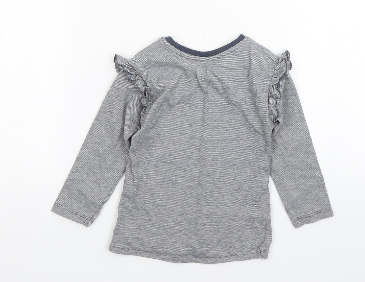 Nutmeg Girls Grey Striped Cotton Basic T-Shirt Size 12-18 Months Round Neck
